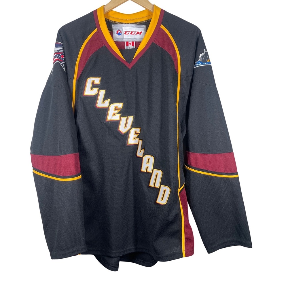 CCM Cleveland Monsters AHL Hockey Jersey Mens Medium Black Wine Gold